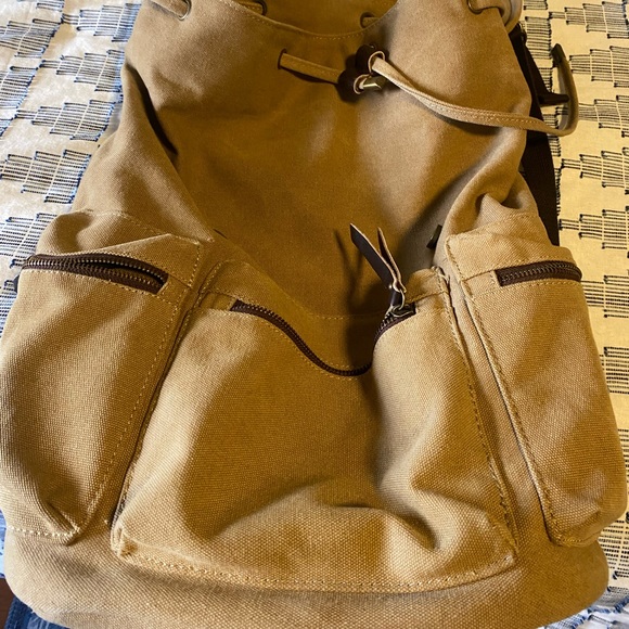 Vintage khaki canvas and pleather backpack - Picture 8 of 8
